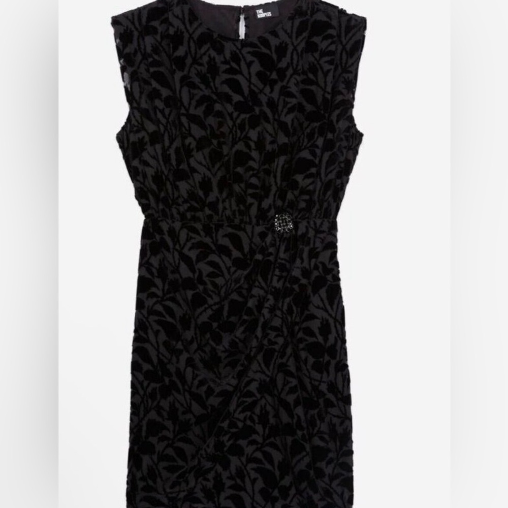 NWT The Kooples  Black Devoré Velvet Burnout Short Dress Gathered pattern Fr 0 - Picture 3 of 7